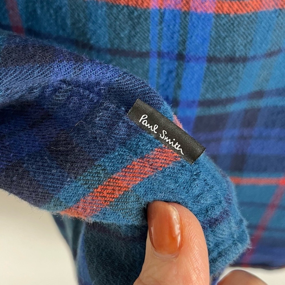 Paul Smith Shirt Medium Blue Plaid Flannel Men's Unisex Outdoors Beach Coastal - Picture 7 of 11